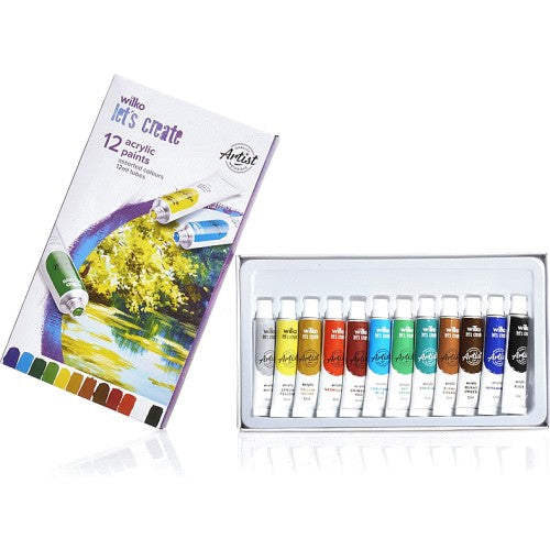 WILKO LET'S CREATE: 12 ACRYLIC PAINTS