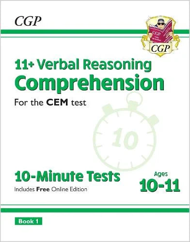 CGP 11+ VERBAL REASONING COMPREHENSION CEM TEST 10-MINUTE TESTS AGES 10-11 BOOKS 1 & 2